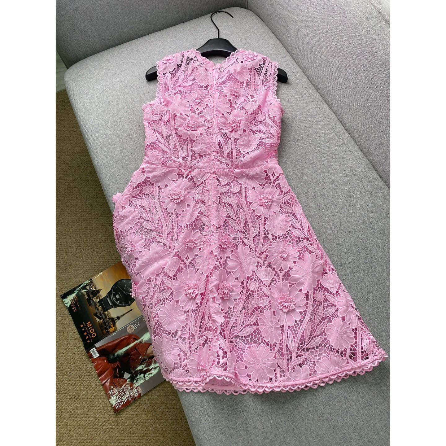 Pink lace short sleeve dress